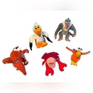 Vintage Lot Of Disney Plush Stuffed Animals Scuttle Iago Sebastian Rafiki Tantor
